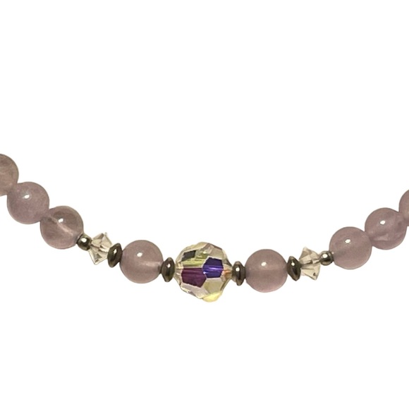 Rose Quartz and Faceted AB Crystal Necklace w/Sterling Fishhook Clasp - Picture 3 of 6